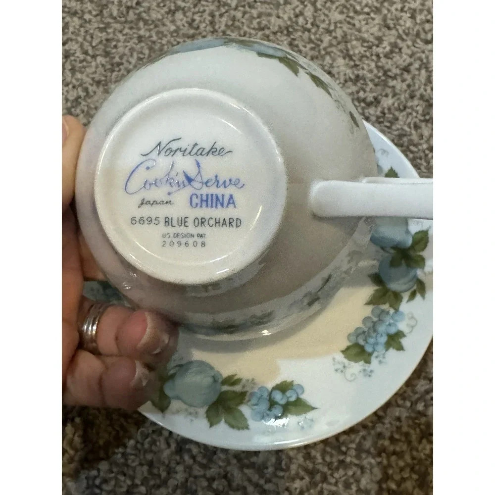 Vintage 1965‎ Noritake China Cup & Saucer Set BLUE ORCHARD White with Blue Fruit